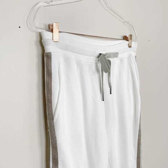 New Rails Oakland Slim Fit Glitter Stripe Joggers White Metallic Large L Lounge - Picture 3 of 14